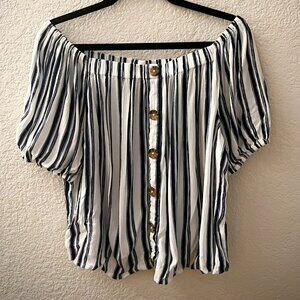 Rue21 Off-The-Shoulder Navy Striped Top Size M